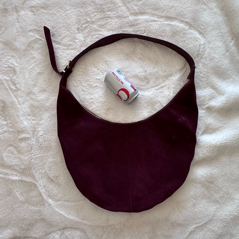 Madewell Essential Curve Suede Shoulder Bag Deep Merlot Burgundy Gold Hardware - Picture 11 of 13
